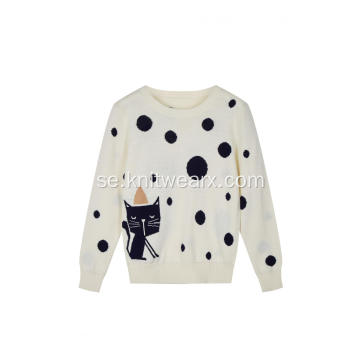 Tjejens stickade Angry Cat och Dots Jacquard Pullover